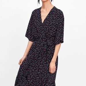 Zara Polka Dot Midi Wrap Dress